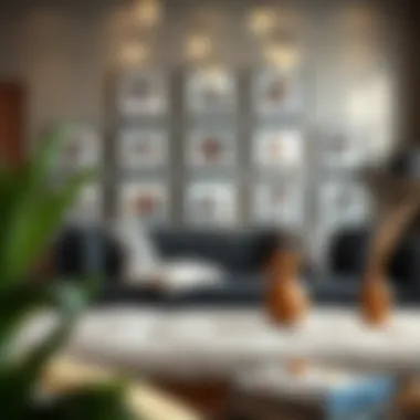 Stylish home arrangement with multiple 8.5 x 11 floating frames displaying family photographs