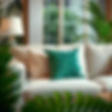 Tropical Elegance in Living Spaces Luxurious tropical leaf throw pillow on a modern sofa