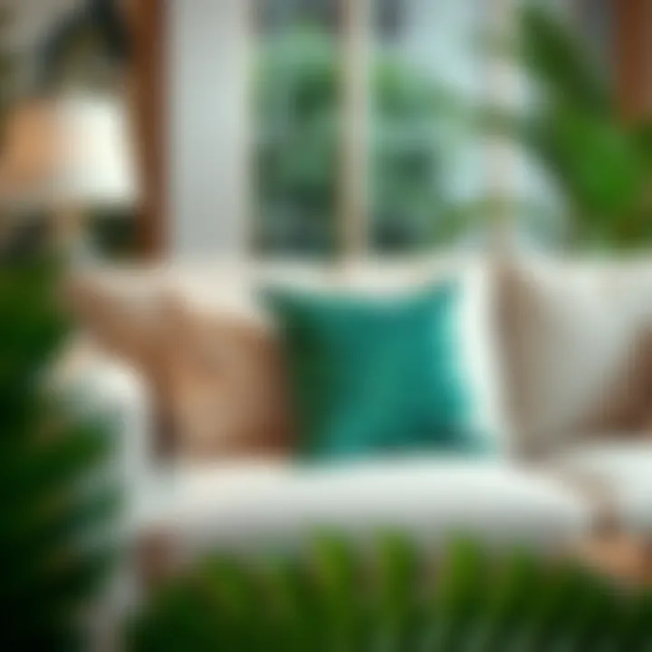 Tropical Elegance in Living Spaces Luxurious tropical leaf throw pillow on a modern sofa