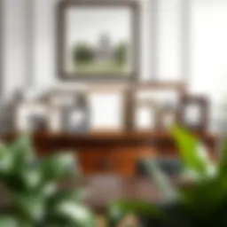 Elegant wooden table displaying a collection of picture frames