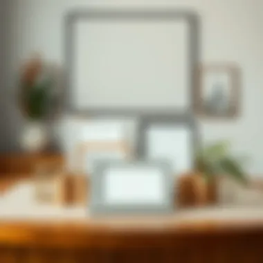 Minimalist table arrangement for picture frames Minimalist table setting with strategically placed picture frames