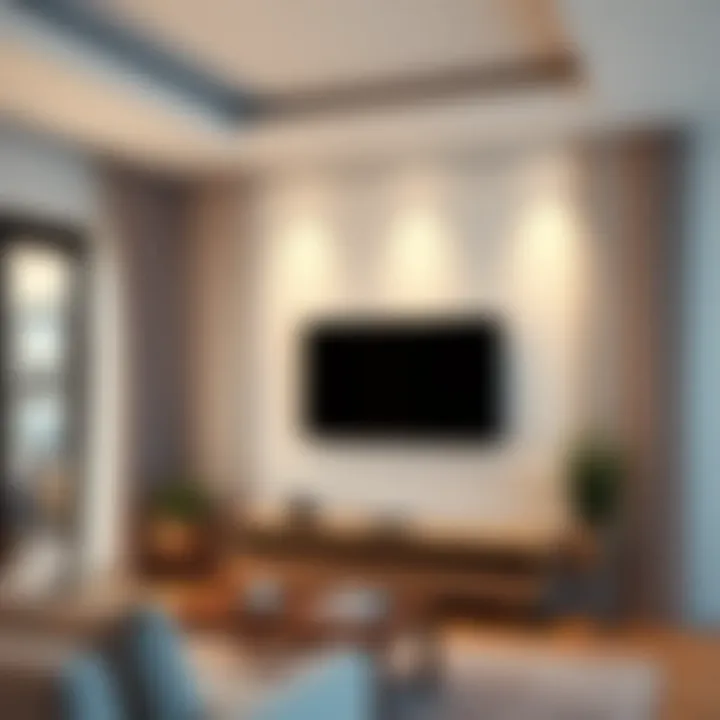 TV Mounted in a Stylish Living Room A well-mounted TV on the wall in a modern living room setup.