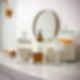 Elegant arrangement of clear jars filled with bath essentials