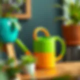 A stylish small plastic watering can in vibrant color