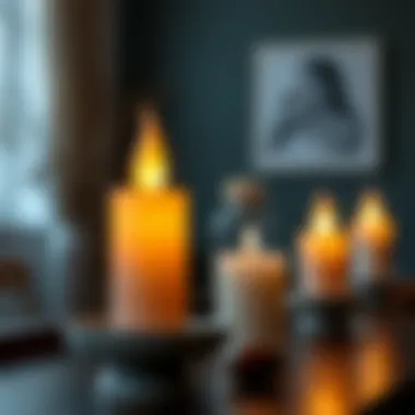 Close-up of a flameless flickering candle showcasing its realistic flame effect