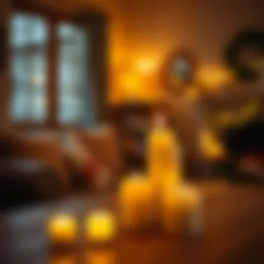 Flameless flickering candles used in a cozy indoor setting with warm lighting